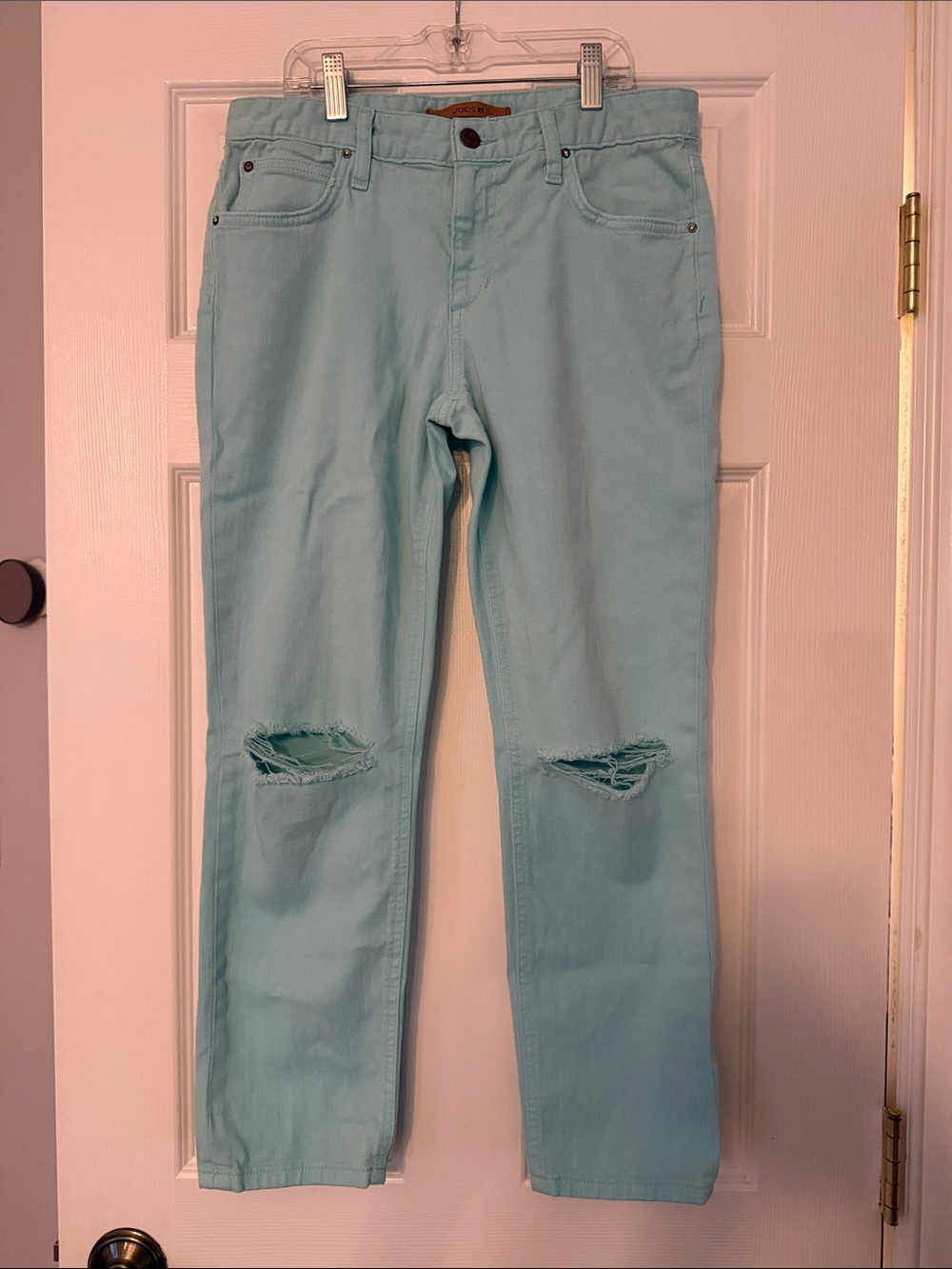 Joe's Jeans Light Mint Cropped Ripped Knees